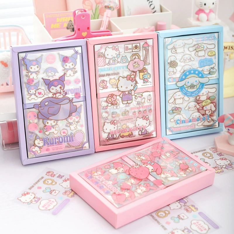 

50Pcs Sanrio Hello Kitty Waterproof Transparent Stickers Cute Cartoon Cinnamoroll Kuromi Room Decoration Girl&Child Holiday Gift