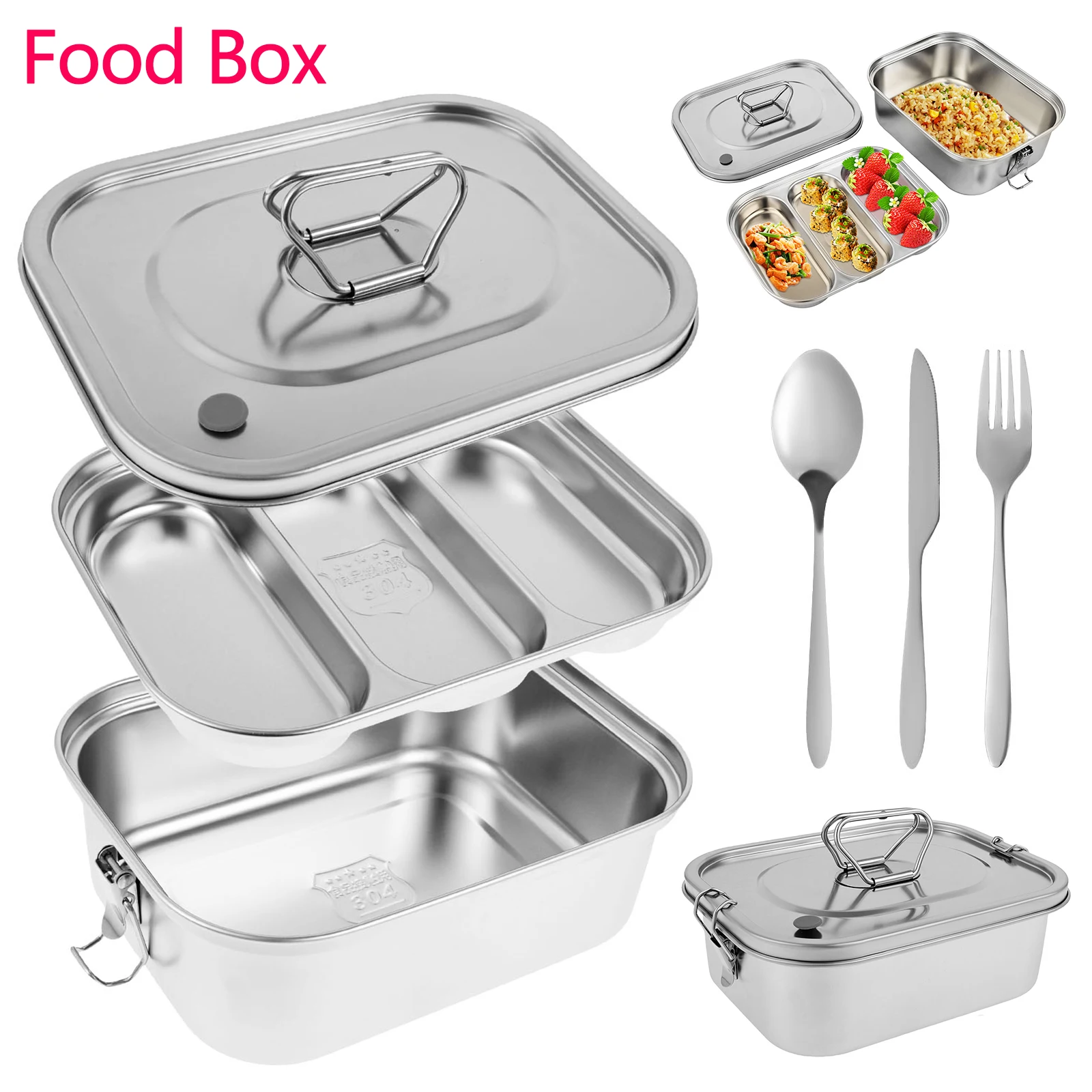

Двухслойный ланч-бокс, портативный 4-х отделений, коробка для еды, контейнер для еды большой емкости с вилкой, ложкой, ланч-бокс для пикника, сохраняет свежесть
