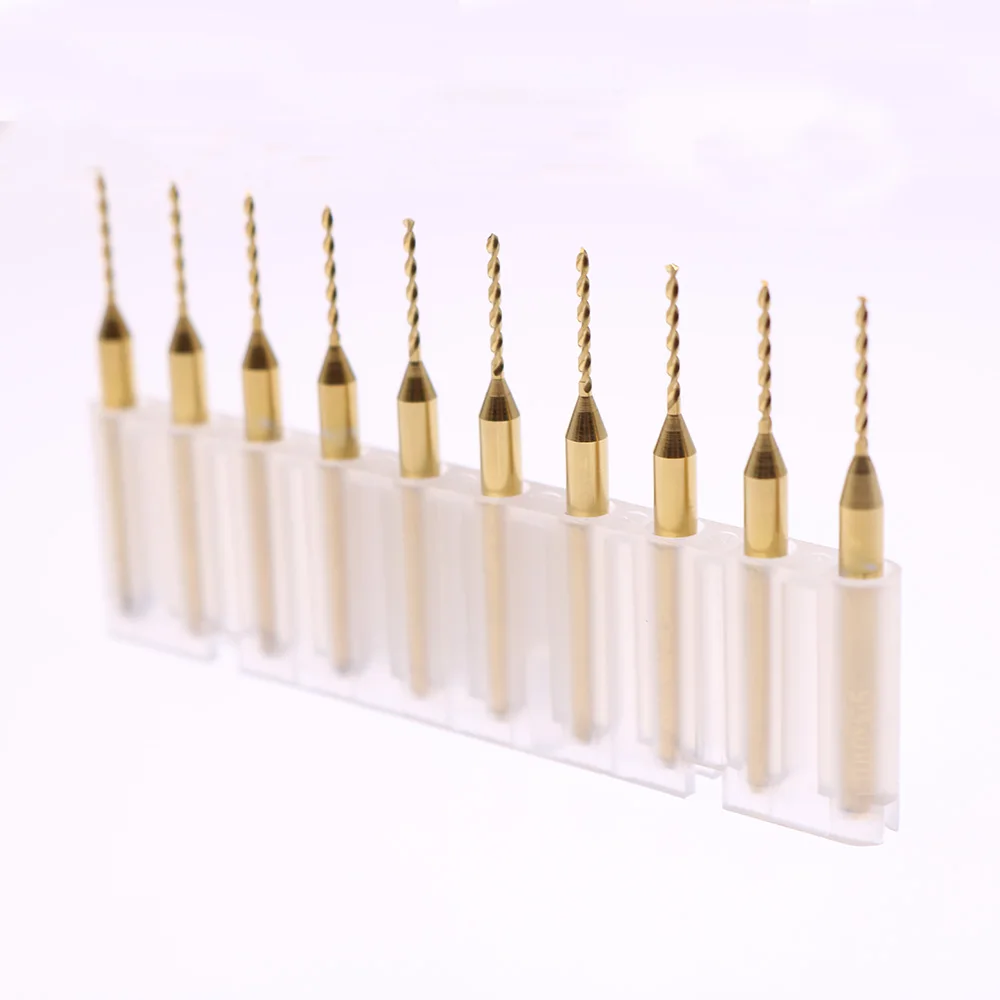 10pcs 0.3-2.0mm Titanium Nitride Print Circuit Board Drill Bits, Carbide Micro Drill Bits, CNC PCB Twist Drill