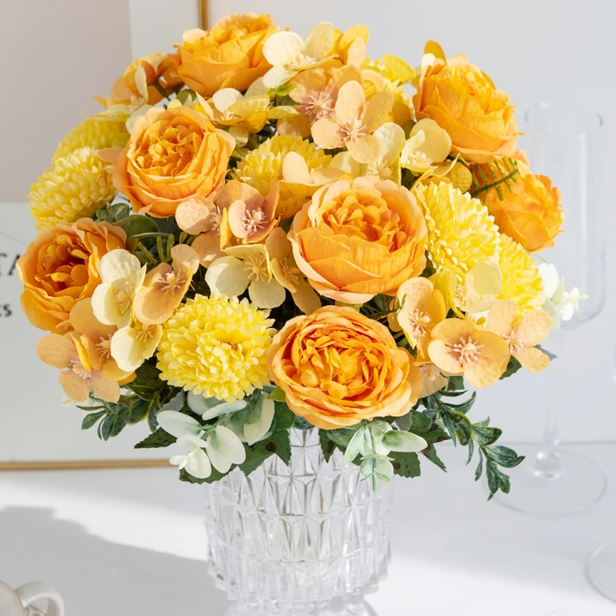 Künstliche Blumen aus Seide, Pfingstrosenball, Chrysantheme, Heimvasendekoration, Garten, Hochzeit, Brautsträuße, DIY, dekorative Geschenke