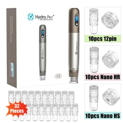 Hydra.pen H3 Pluma de microagujas profesional inalámbrica con cartuchos de agujas de 32 piezas Derma Pen Dispositivo de belleza para el cuidado de la piel con microagujas Longitud de aguja ajustable Pantalla digital LE