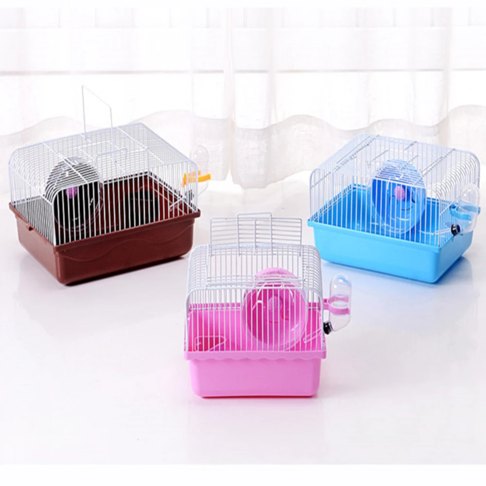 Jaula para hámster, pequeña botella de agua, caja de alimentación, portador portátil, Estuche de transporte para suministros para mascotas, caja de jaula de transporte con rueda para correr