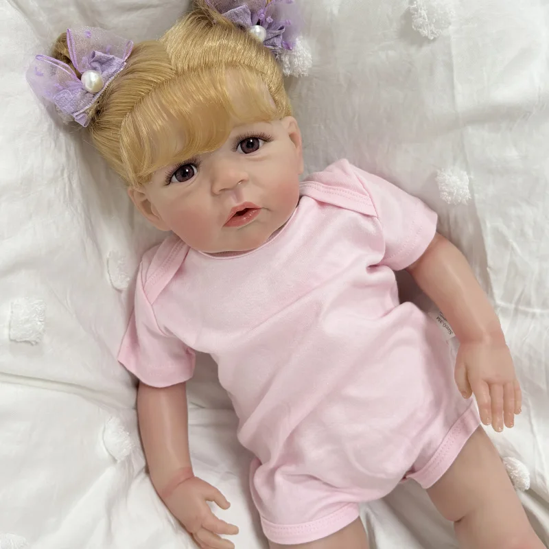 

24inch Sandie Soft Cotton Body Lifelike Reborn Doll Multiple Layers Painting 3D Skin Visible Veins With Hand Root Hair Art Doll