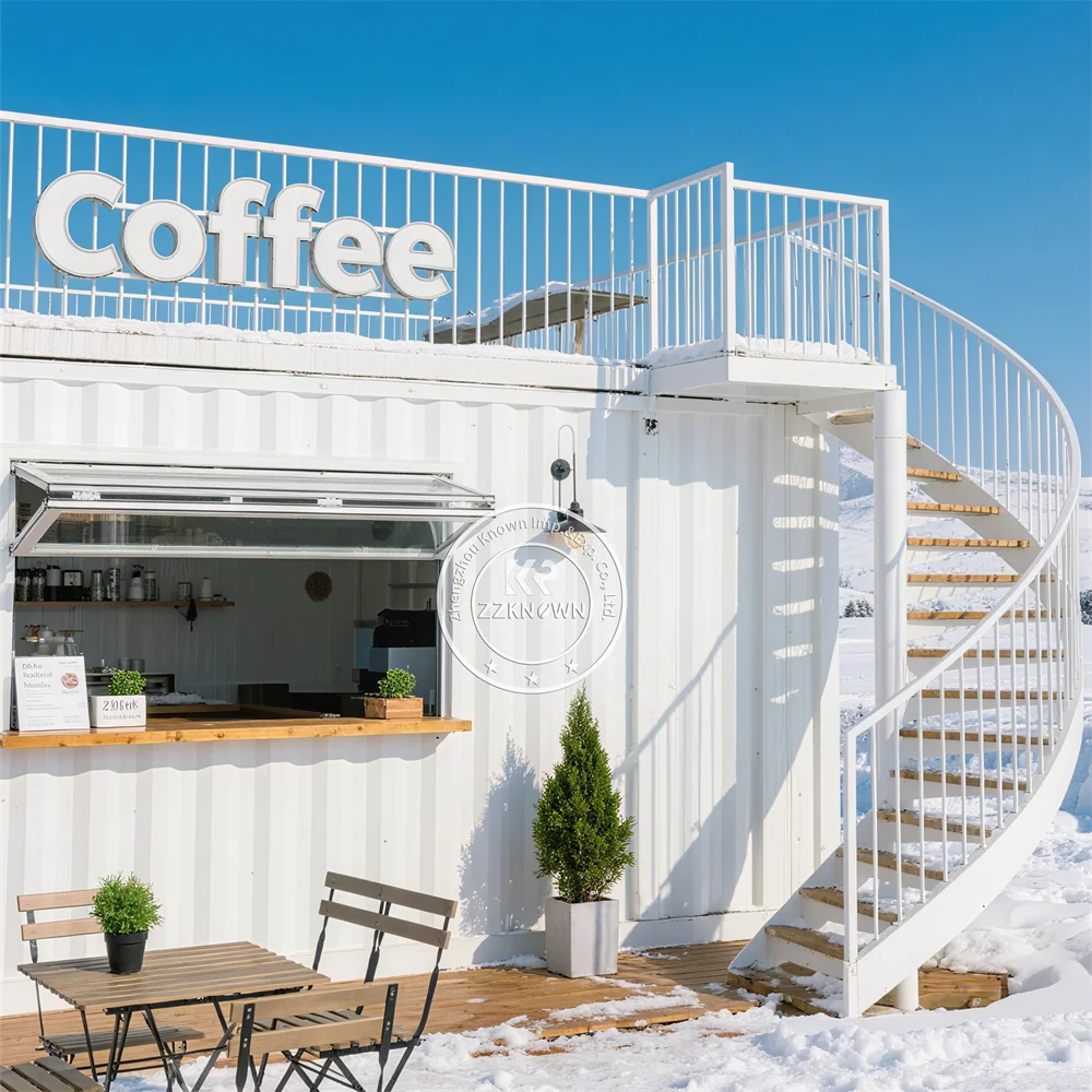 

Luxury European Style Modular Container House Prefabricated Home And Kitchen Cabinet Steel Material Coffee Kiosk For Shop Use