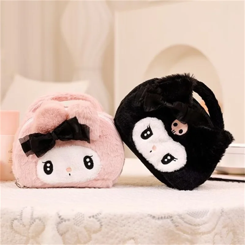 Sanrio Series Kuromi Melody Plush Makeup Bag Storage Bag Kawaii Cartoon Student The Single Shoulder Storage Tote Pack Kids Gift