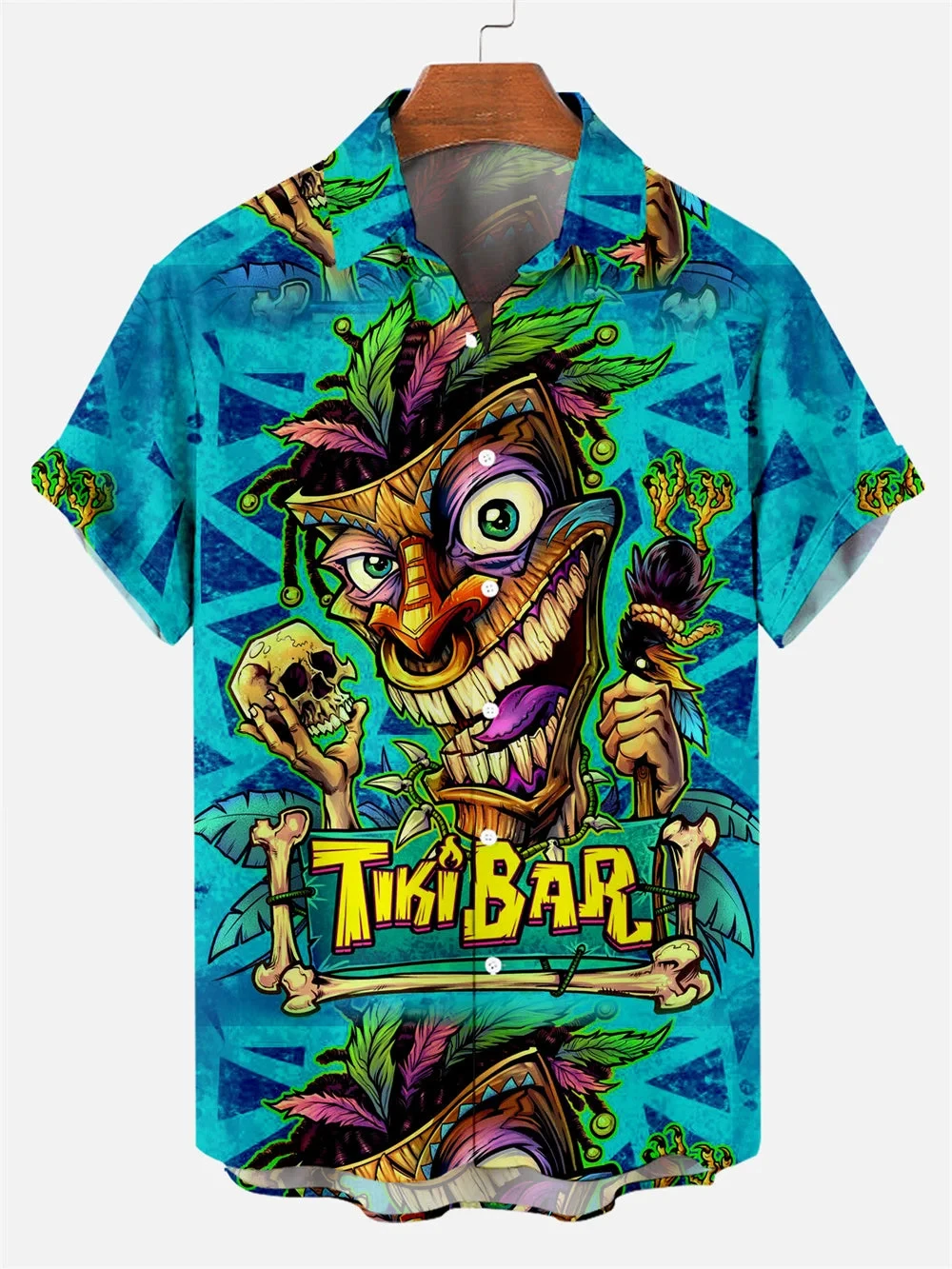 

2024 Men's Hawaiian Tiki Graphic shirts 3D Print Turndown Collar Shirt Short Sleeve Shirt Summer Loose Beach Shirts For Boy