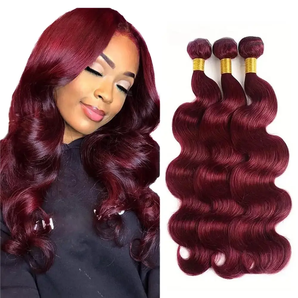 30 32 Inch 99j Body Wave Human Hair Bundles 16A 4/5/6 Bundles Burgundy Red Colored Unprocessed Human Hair Extensions For Women