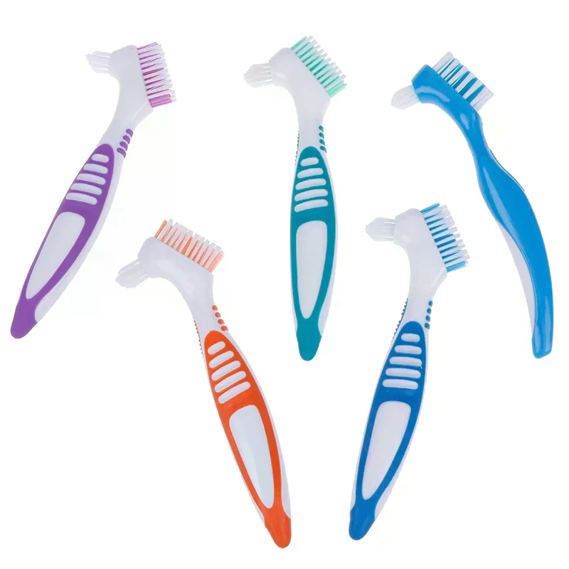 /ACR/Bristles Denture Cleaning False Teeth Brush Oral Care Non-slip Ergonomic Rubber Handle Dual Heads Multi-Layered