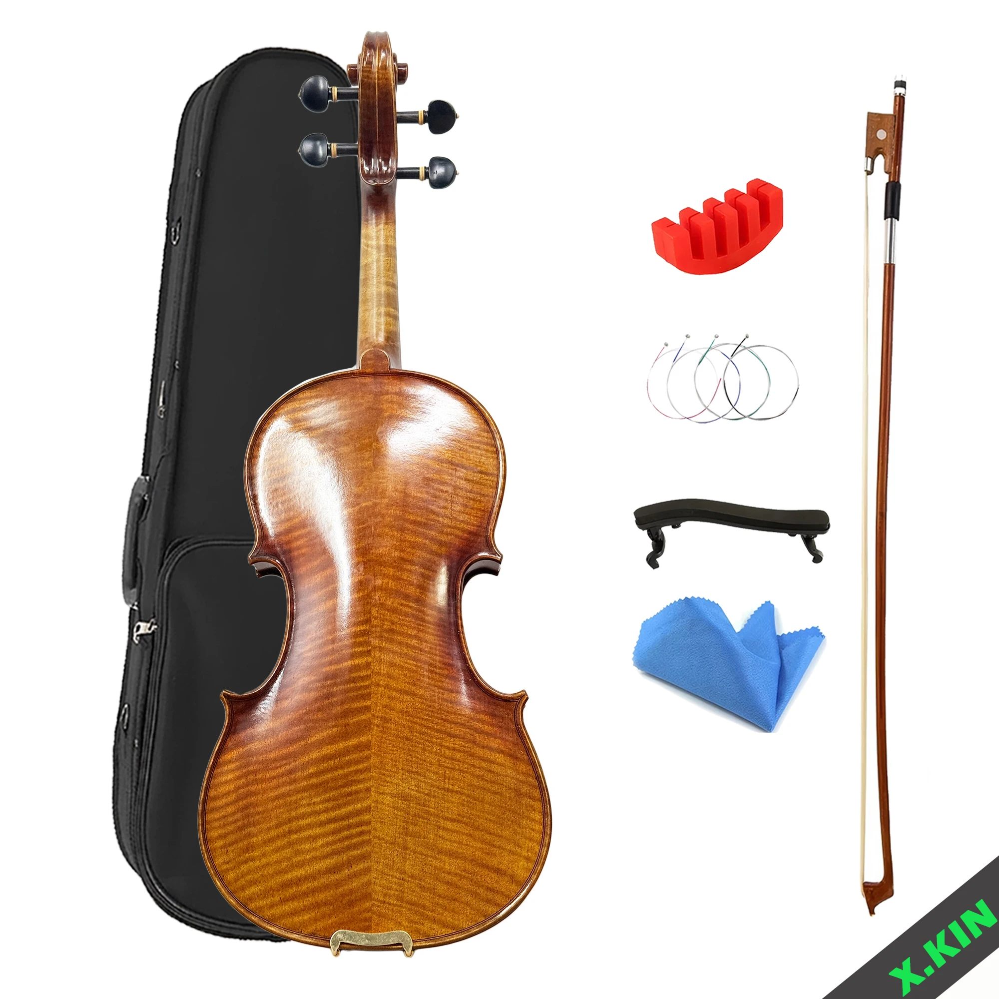 Professional 4/4 Violin Spruce Top Maple Back Ebony Fingerboard W/ Case Bow Shoulder Rest Strings Mute Full Size 4/4 3/4 1/2
