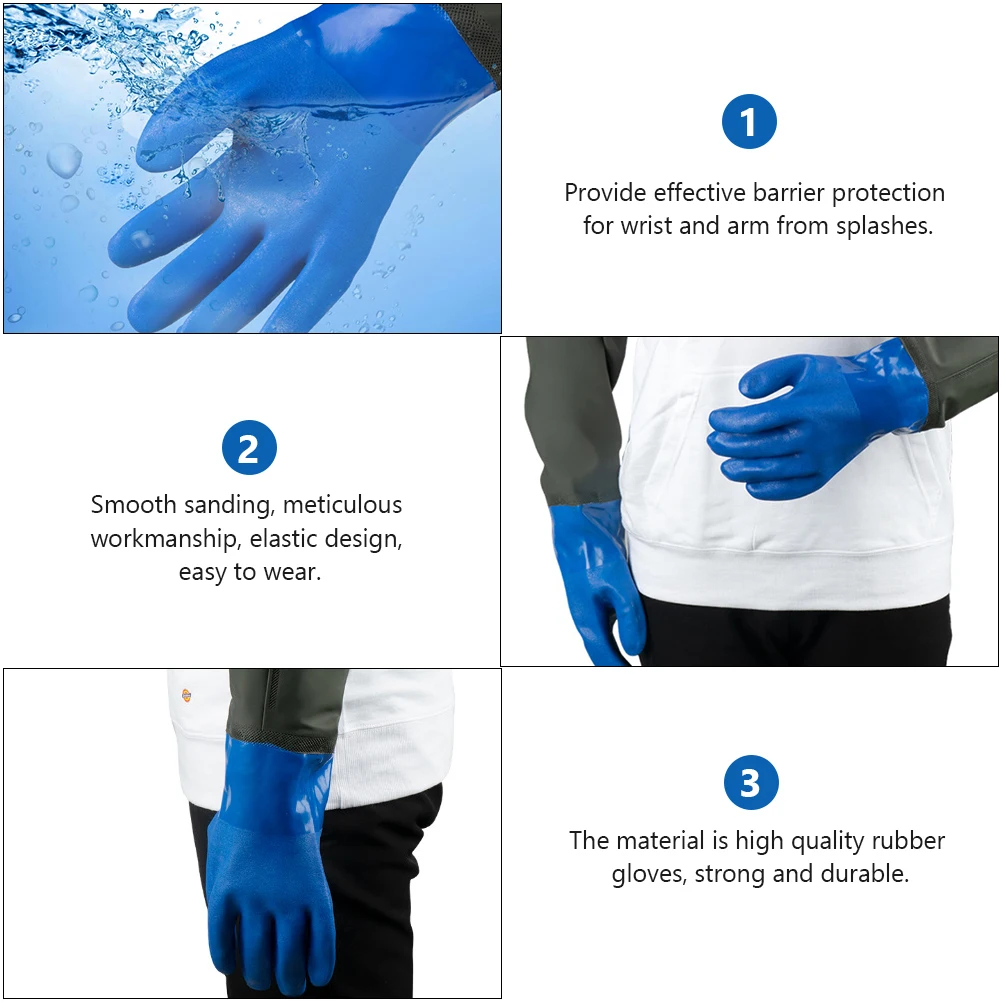 

Long Waterproof Gloves for Fish Tank Cleaning Blue Rubber Durable Extended Cuffs Oil Resistant Gloves Home Supplies