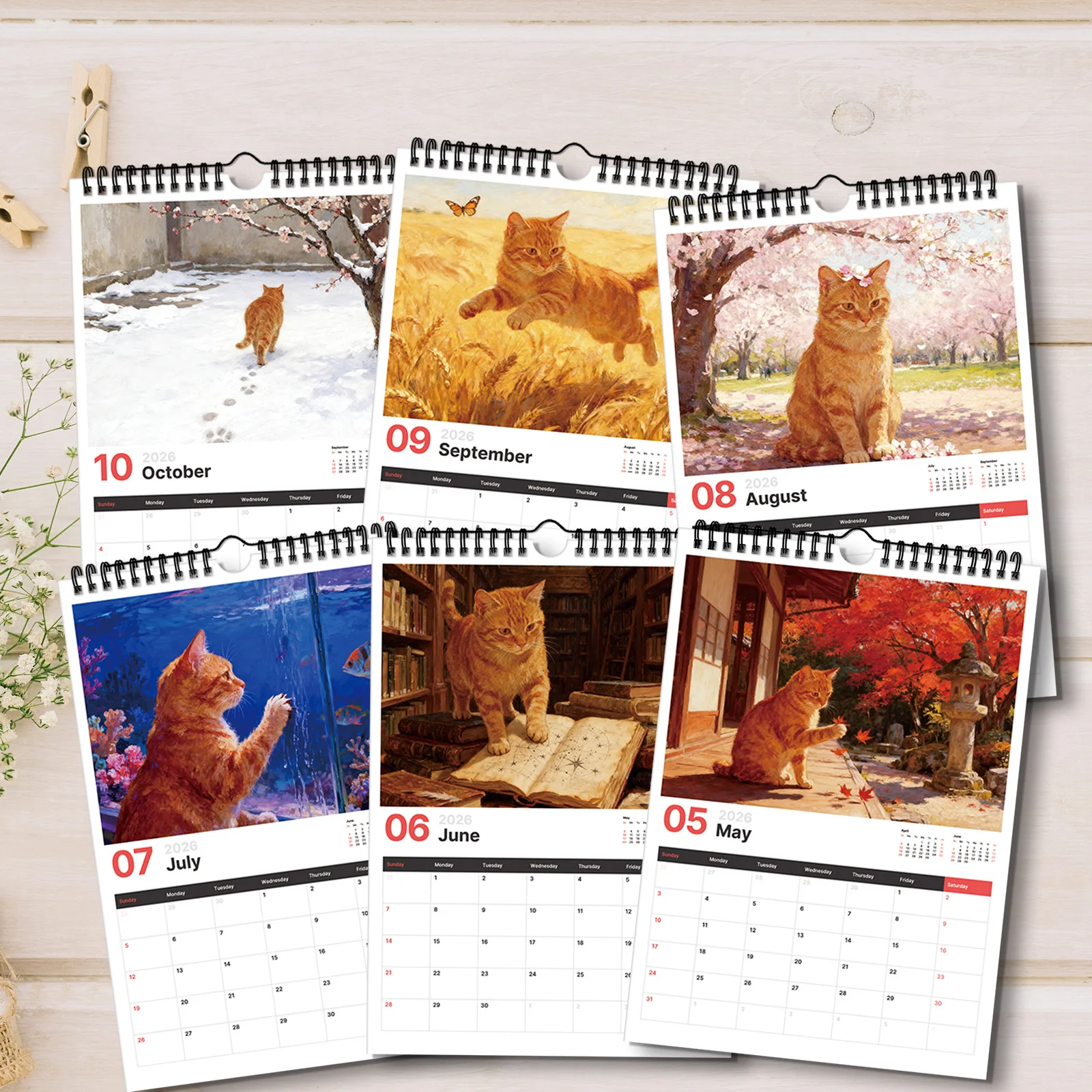 Calendario a tema gatto arancione 2026 da 1 pezzo, adatto per controllare le date, perfetto per gli amanti dei gatti, fa un regalo confortante e curativo
