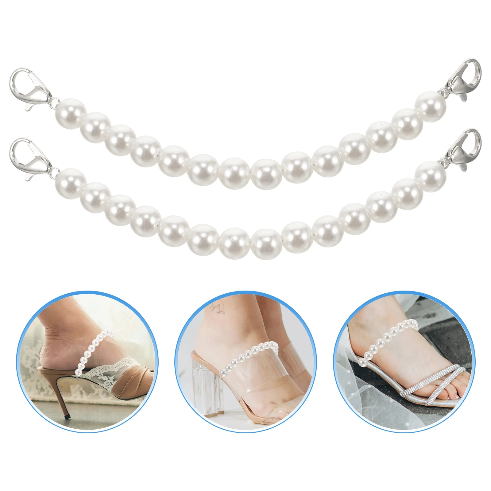 

2 Pcs Shoe Laces Shoelaces Pearl Metal Ankle Straps Anti Drop Heel Detachable for Heels White High Miss