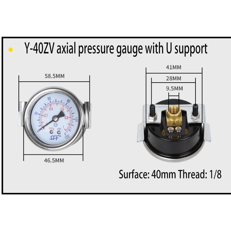 Pneumatisches Luftdruck-Y-40 50 60ZU Axial-SFF-Manometer mit Halterungsmontage – Detail 3