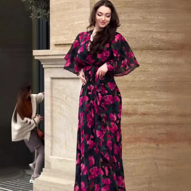 

2025Summer New Retro SexyvWomen's short-sleeve long dress with a collar, vibrant dress