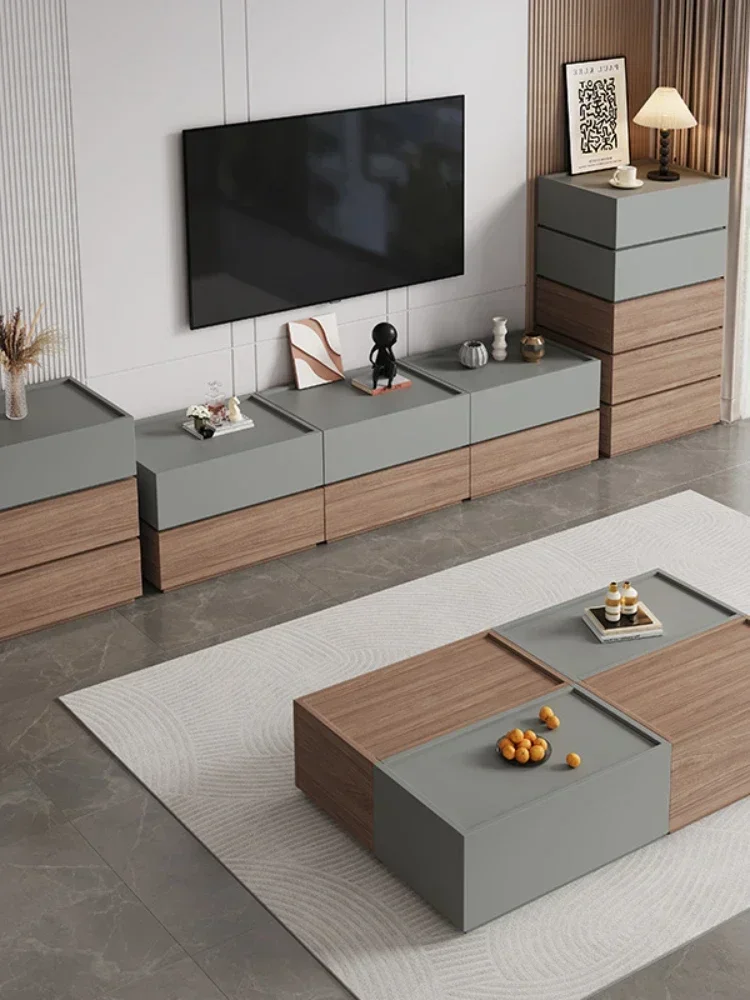 Solid wood coffee table living room household light luxury building block combination TV cabinet storage integrated