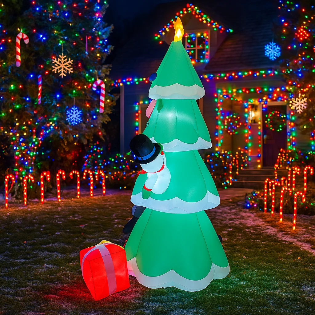 6.8FT Christmas Decorations Inflatable Christmas Tree Snowman Penguin Gift Box Toys Home Yard Ornaments with LED Pary Decor Toy
