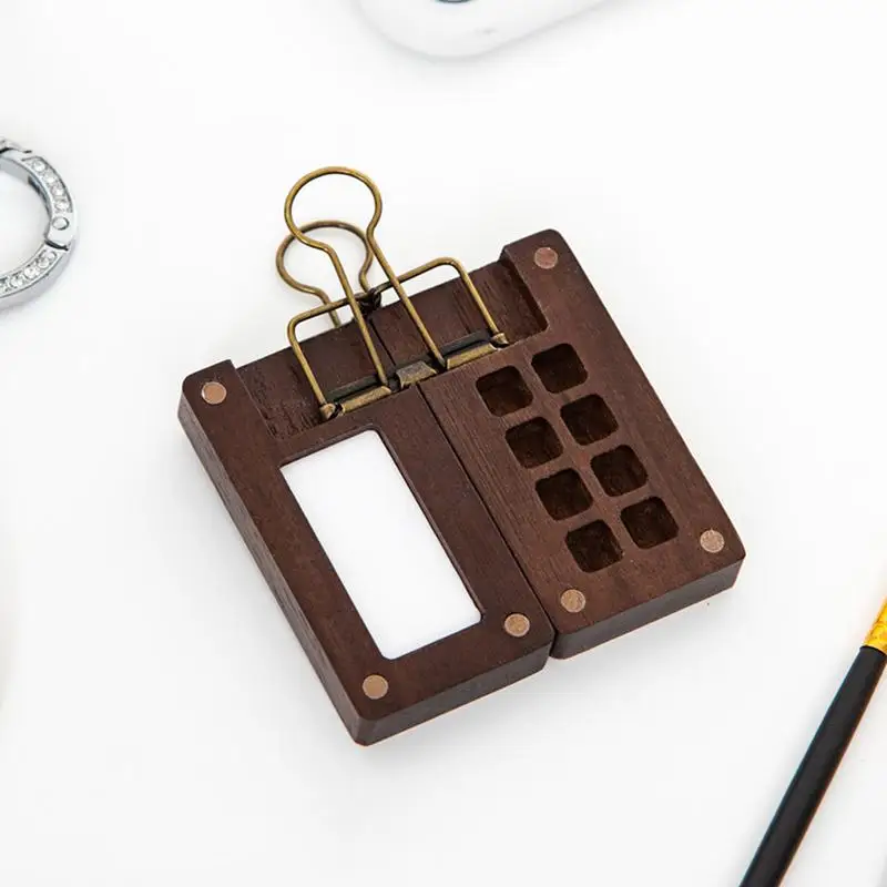 กล่องใส่สีอะคริลิควอลนัทขนาดเล็กกล่องใส่สีสำหรับวาดภาพ8ตารางพกพาแบบไม้ทำด้วยมือ