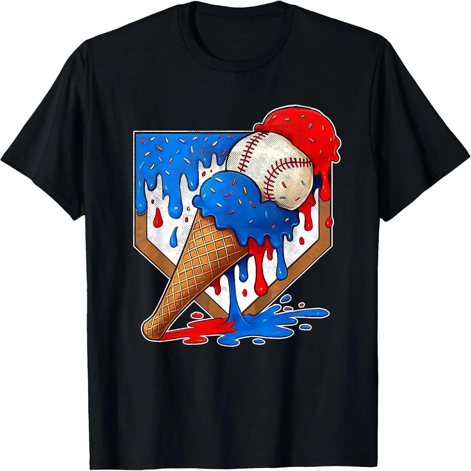 Distressed Baseball Boys Ice Cream Drip Baseball Boys Youth T-Shirt graphic tee, unisex, 100% cotton,
