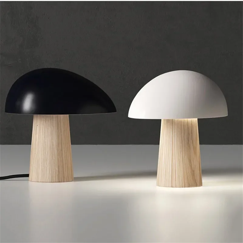 

Nordic Creative Wood Grain Mushroom Table Lamp Living Room Bedroom Bedside Study Homestay Designer LED Light Art Decor Lighting