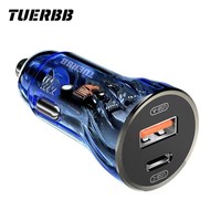 TUERBB CC01 Car Charger Fast Charging PD 30W QC4.0 USB with Blue LED Breathing Lights for iPhone 14 13, iPad and More，2-3 Pieces