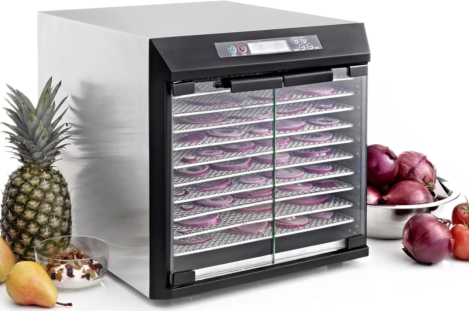 

Electric Food Dehydrator Machine with 99-Hour Timer, Automatic Shut Off and Temperature Control, 600 W, 10 Trays, Silver