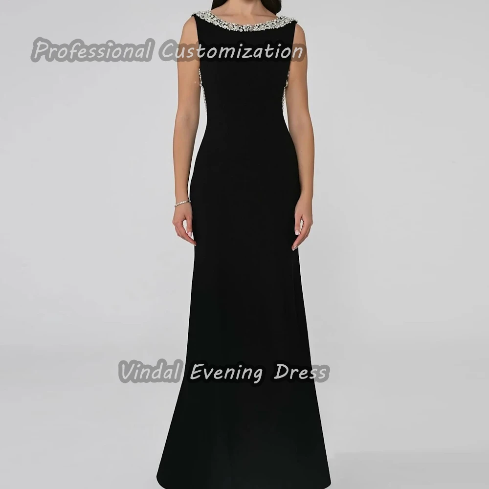 Vindal Scoop Neckline Floor length Prom Dress Straight Beaded luxurious Breast padding Elegant Sleeveless  السعود For Woman 2024