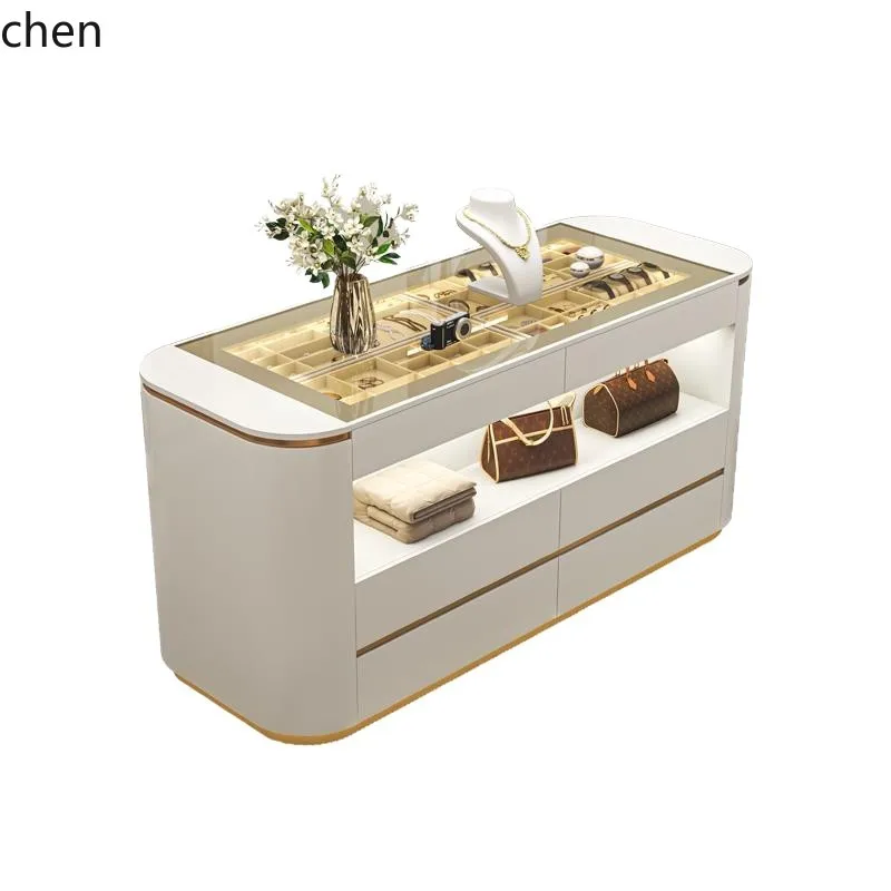 HT Cloakroom Center Island Cabinet Chest of Drawers Main Storage Solid Wood Lacquered Jewelry Display Cabinet