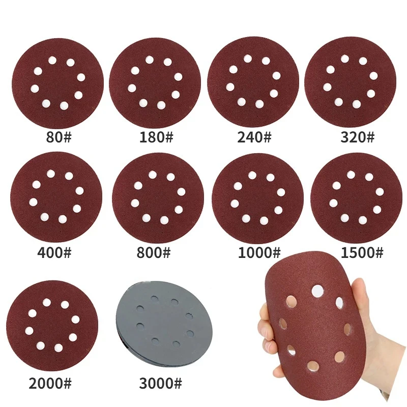 

50/100pcs Sandpaper 125mm Round Shape Sanding Discs Hook Loop Sanding Paper Buffing Sheet Sandpaper 8 Hole Sander Polishing Pad