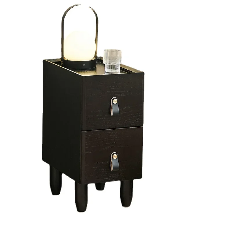 

Hxl Bedside Table Light Luxury High-Grade Simple Black Extremely Narrow Bedside Storage Cabinet