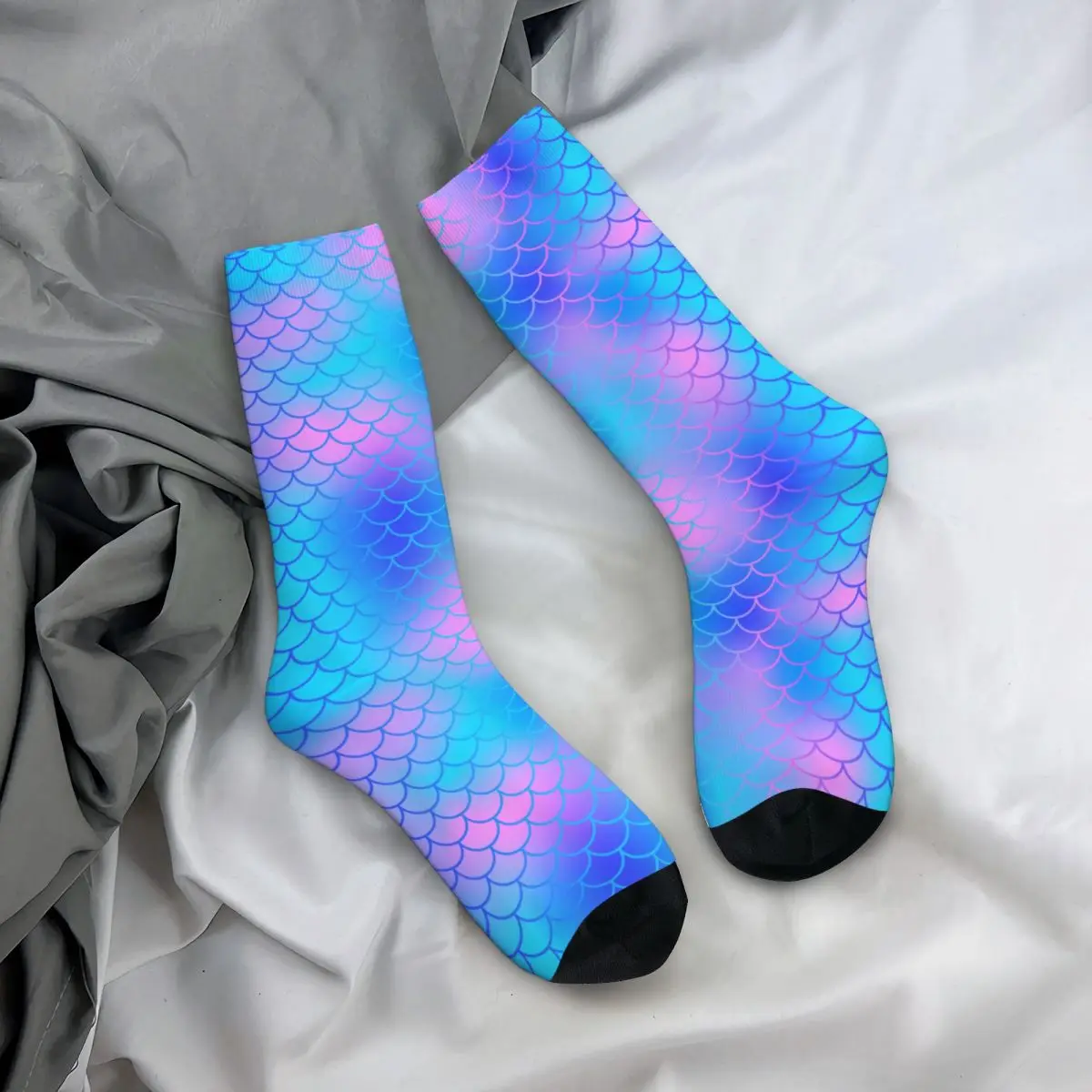 Spring Autumn Winter Casual Women Men Blue Pink Magic Mermaid Crew Socks Merchandise Crew Socks Soft Birthday Present