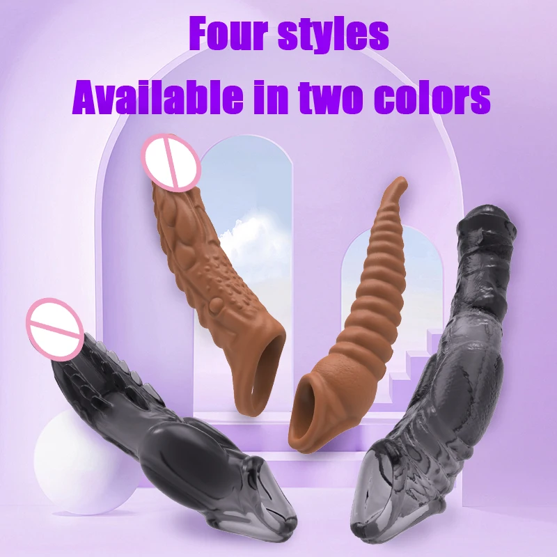 Male Reusable Penis Sleeve Testis Bondage Penis Ring Extender Reusable Condoms Erotic Sex Toys For Men 4 Types