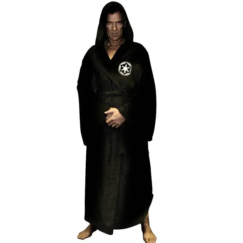 Male Flannel Robe Male With Hooded Thick Star Dressing Gown Jedi Empire Men's Bathrobe Winter Long Robe Mens Bath Robes Homewear