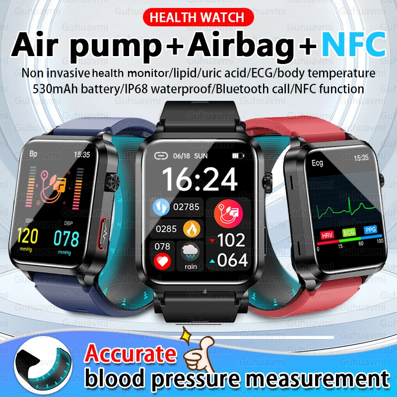 

Air Pump Airbag Watches Precision Blood Pressure Measurement Health Smart Watch Men Women Blood Fat Uric Acid ECG+PPG Smartwatch