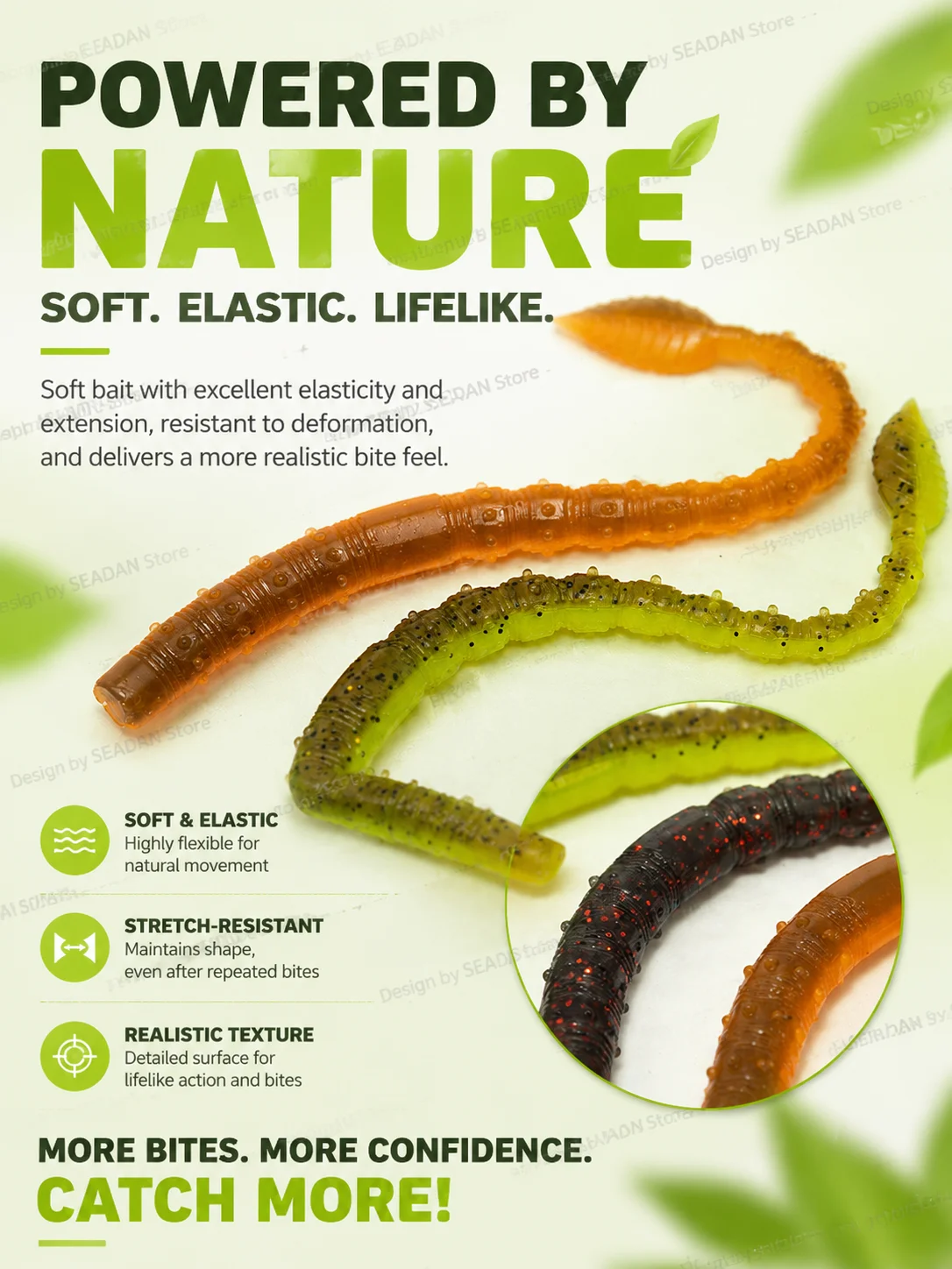Hopeblaze Floating Leaf Tail Senko Worm 11cm 8 Stück TPE Salzduft Weichköder für Wacky Neko Texas Rig Bass Zander Barsch Forelle – Detail 4