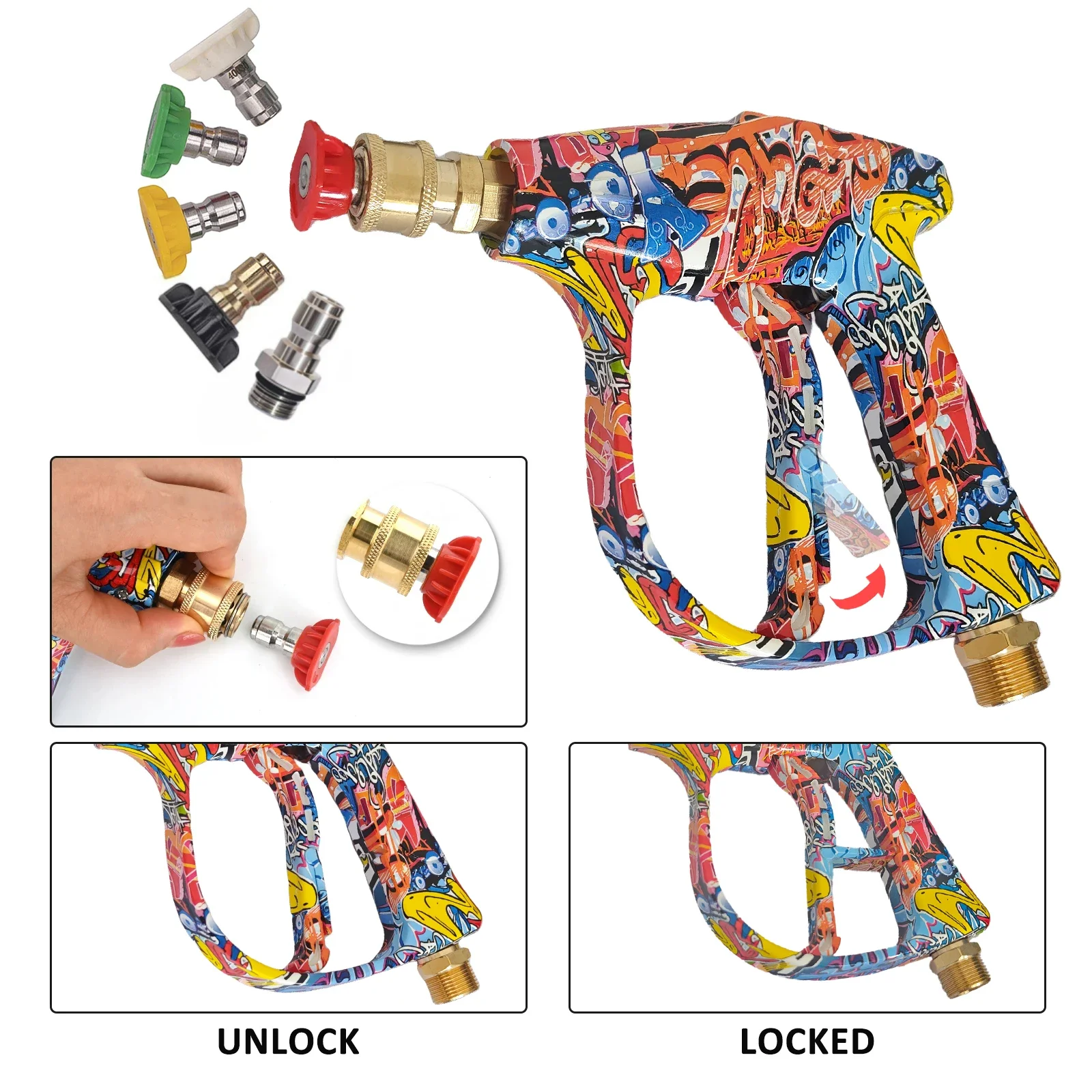 مجموعة مسدسات إسفنجية عالية الضغط بتصميم جرافيتي - متعددة العلامات التجارية مناسبة لـ Karcher/Bosch/Nilfisk، قبضة مريحة، مجموعة تنظيف السيارة/RV/الشاحنة