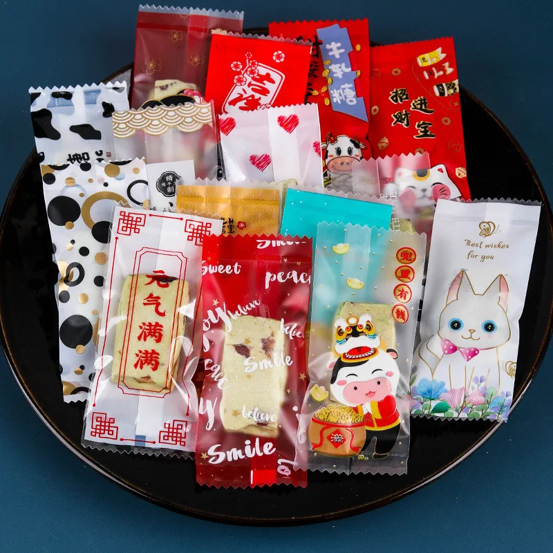 200Pcs 9x4cm Frohes Neues Jahr Nougat Süßigkeiten Zucker Taschen Handmade DIY Geschenk Kunststoff Maschine Versiegelt Verpackung – Detail 4