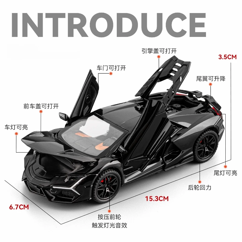 1:32 Revuelto Supercar coche en miniatura de aleación sonido y luz tirar hacia atrás juguete para niños coleccionables regalo de cumpleaños
