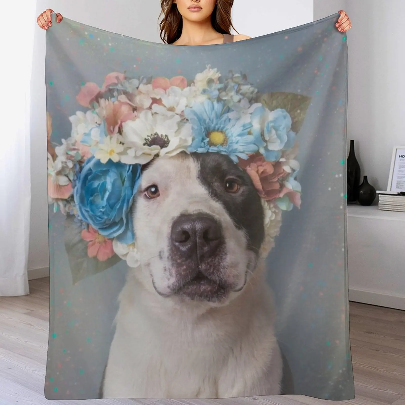 Pit Bull Flower Power, Perry Carter Throw Blanket Extra Large Throw Vintage Decorative Sofa Plaid Blankets