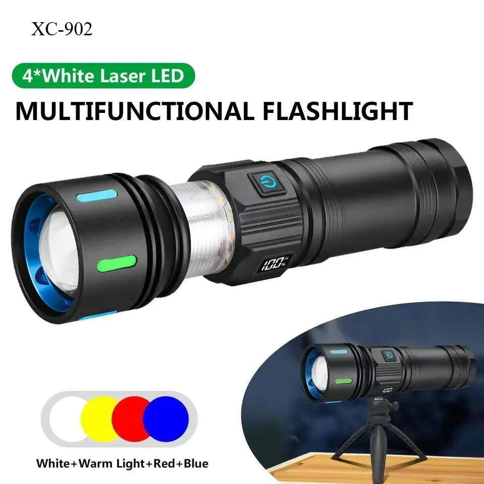 4-light source ultra-bright LED flashlight long-range 2000m zoom waterproof tactical flashlight camera tube atmosphere light