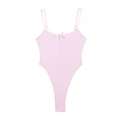 Tangada 2024 Women Pink Bow Bodysuit for Female Body Suit Shirt Woman Playsuit 3H0665