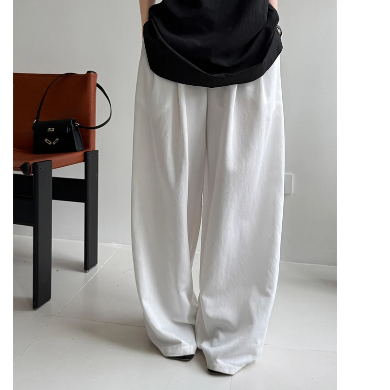 

Новое поступление, женские летние широкие брюки из смесовой ткани из хлопка, повседневные прямые брюки с высокой талией, женская одежда, длинные брюки