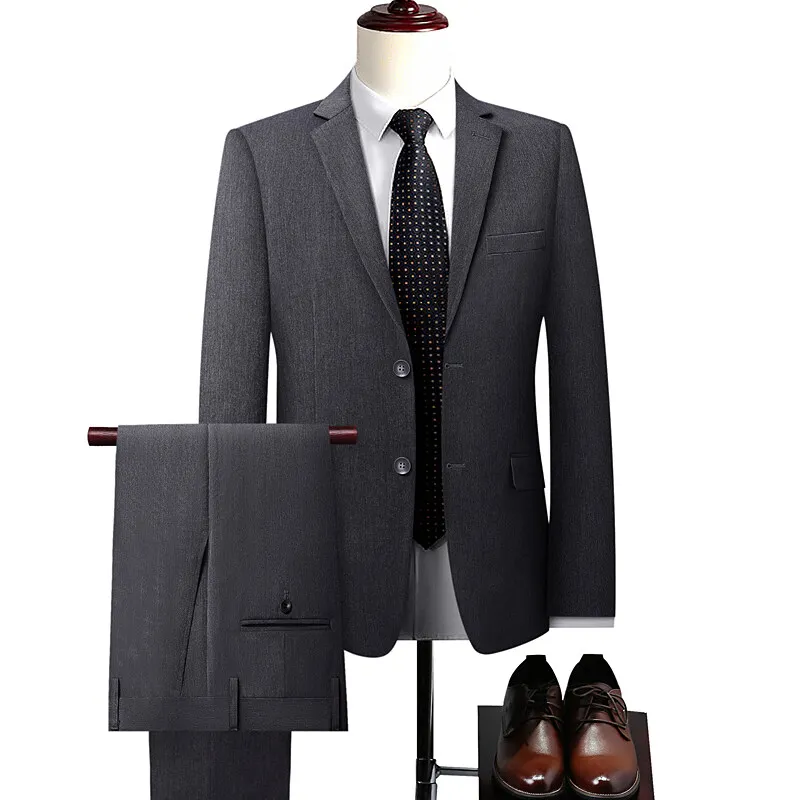 Nuevo modelo para hombre, traje elástico de cuatro lados de alta calidad, chaqueta Formal + Pantalones, traje de 2 piezas, traje de negocios para hombre, talla 5XL