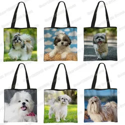 Cute Shih Tzu Dog Print Shopping Bag Animail Pattern Handbag borse a tracolla per ragazze Eco riutilizzabile Shopper Bag Gift