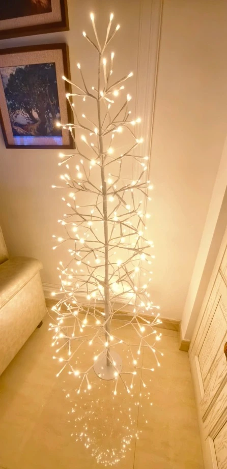 Christmas Tree Decorated Festive LED with Lights for Warm and Cozy Room Ambiance