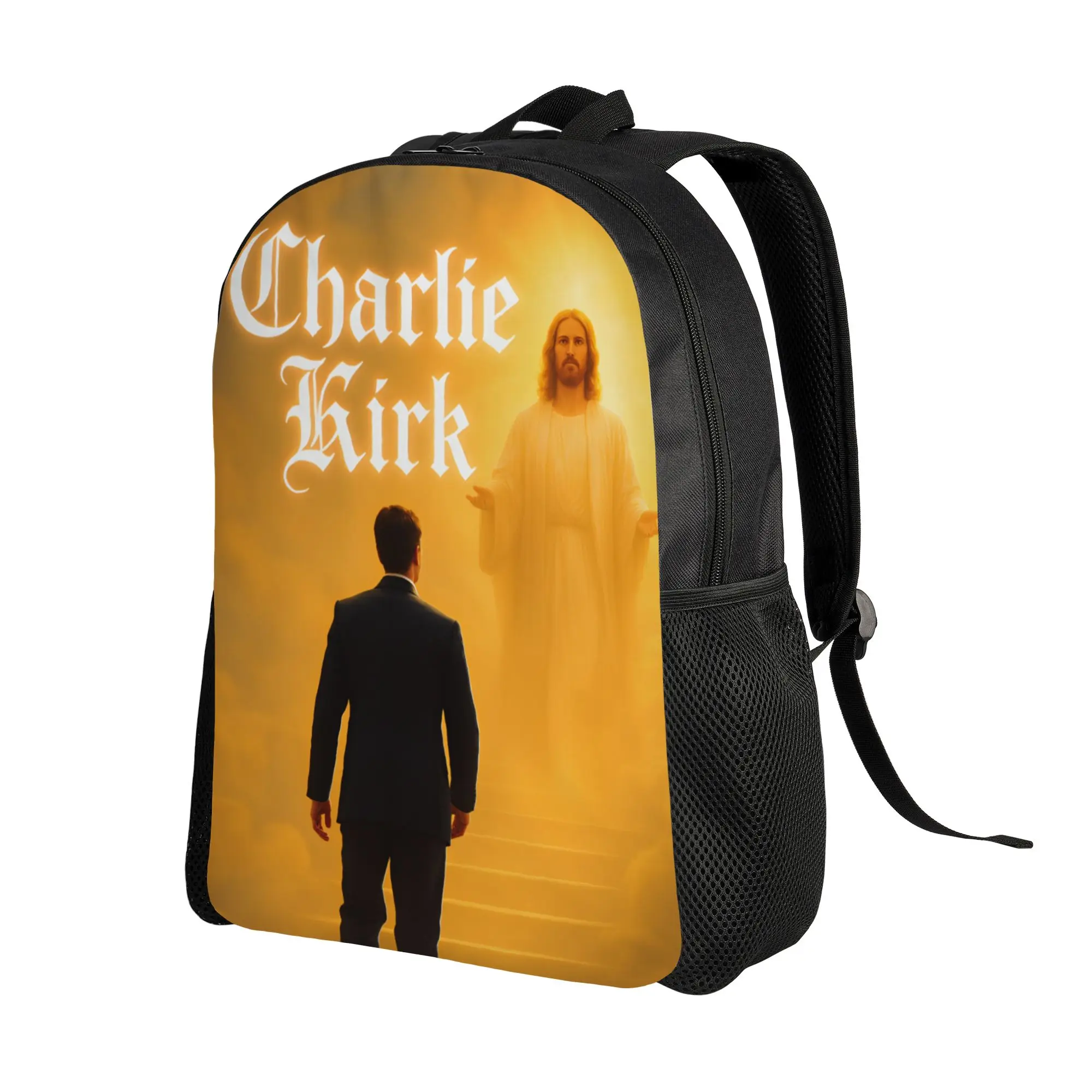 Charlie Kirk Angelic Advocate  Backpack  Youth Polyester Sport Backpacks Print Kawaii School Bags Rucksack