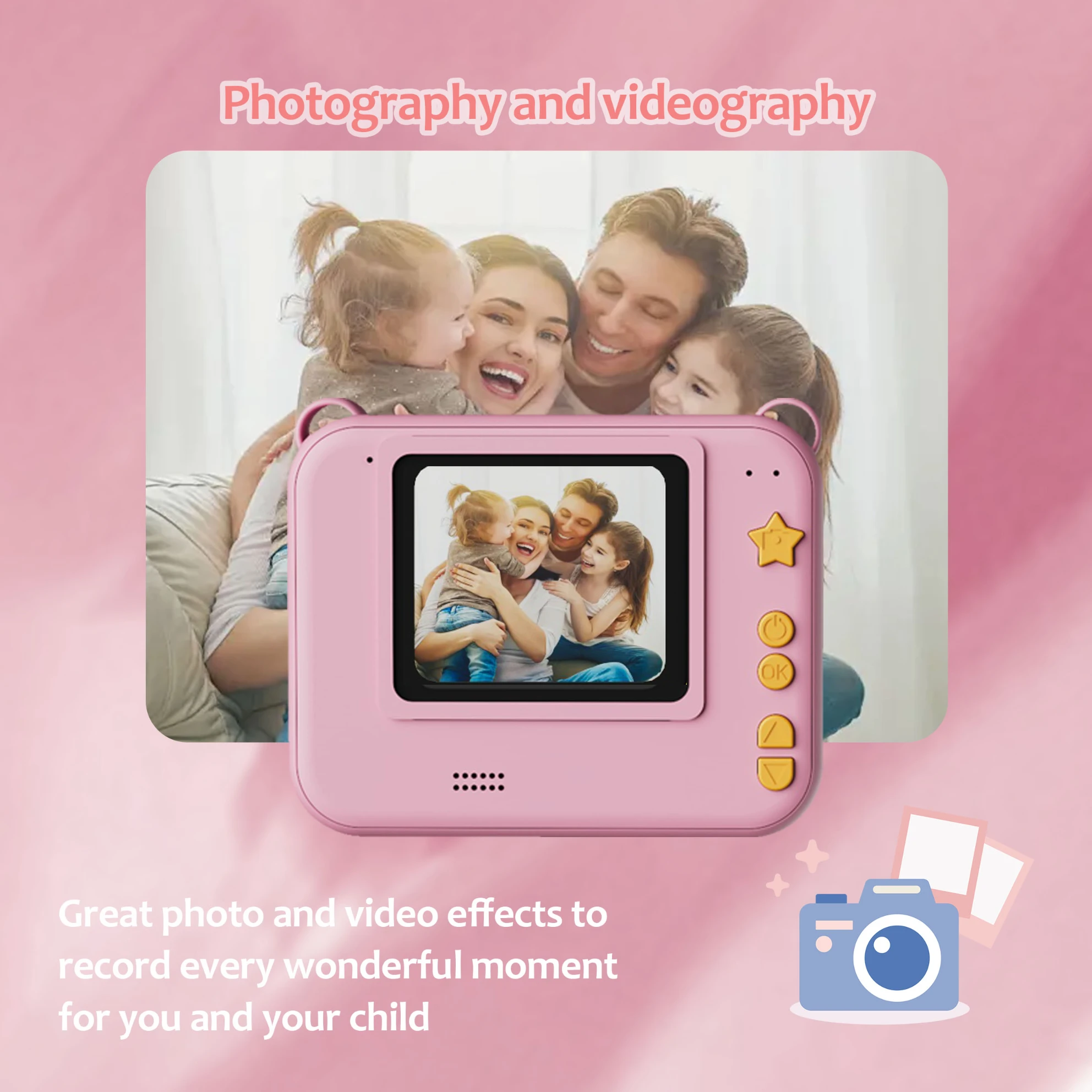 Kids Camera Instant Print,Kids Camera with Printing Sheets,Toddler Digital Camera Christmas and Birthday Gifts for 3-12 Years