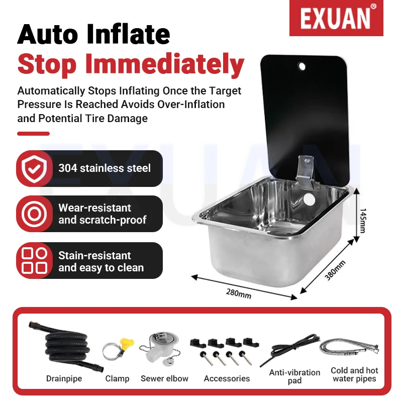 

RV Sink With Faucet for Caravan Stainless Steel Hand Wash Basin Round & Square Sink with Tempered Glass Lid Camper Accessories