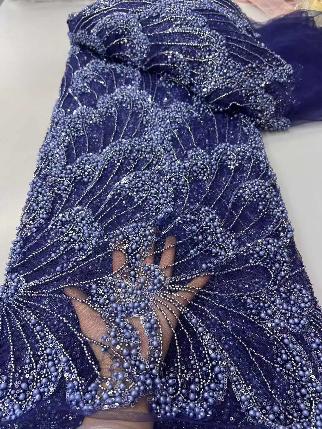 

Sequined French Mesh Lace Fabric 2025 High Quality Luxury African Heavy Beaded Lace Fabric Nigerian Net Bride Wedding Dresses