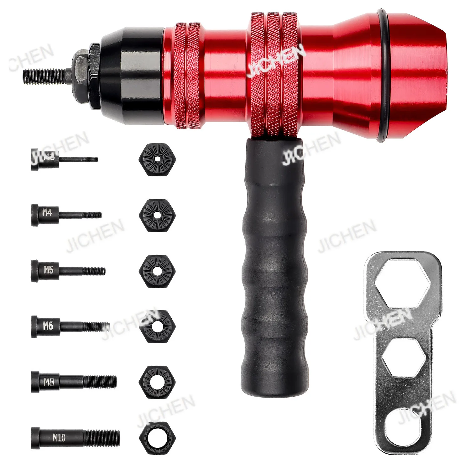 

XCJ M3, M4, M5, M6, M8, M10 Электрическая гайка Клепальная гайка Конверсионная головка Электрическая дрель из алюминиевого сплава Переменная клепальная гайка