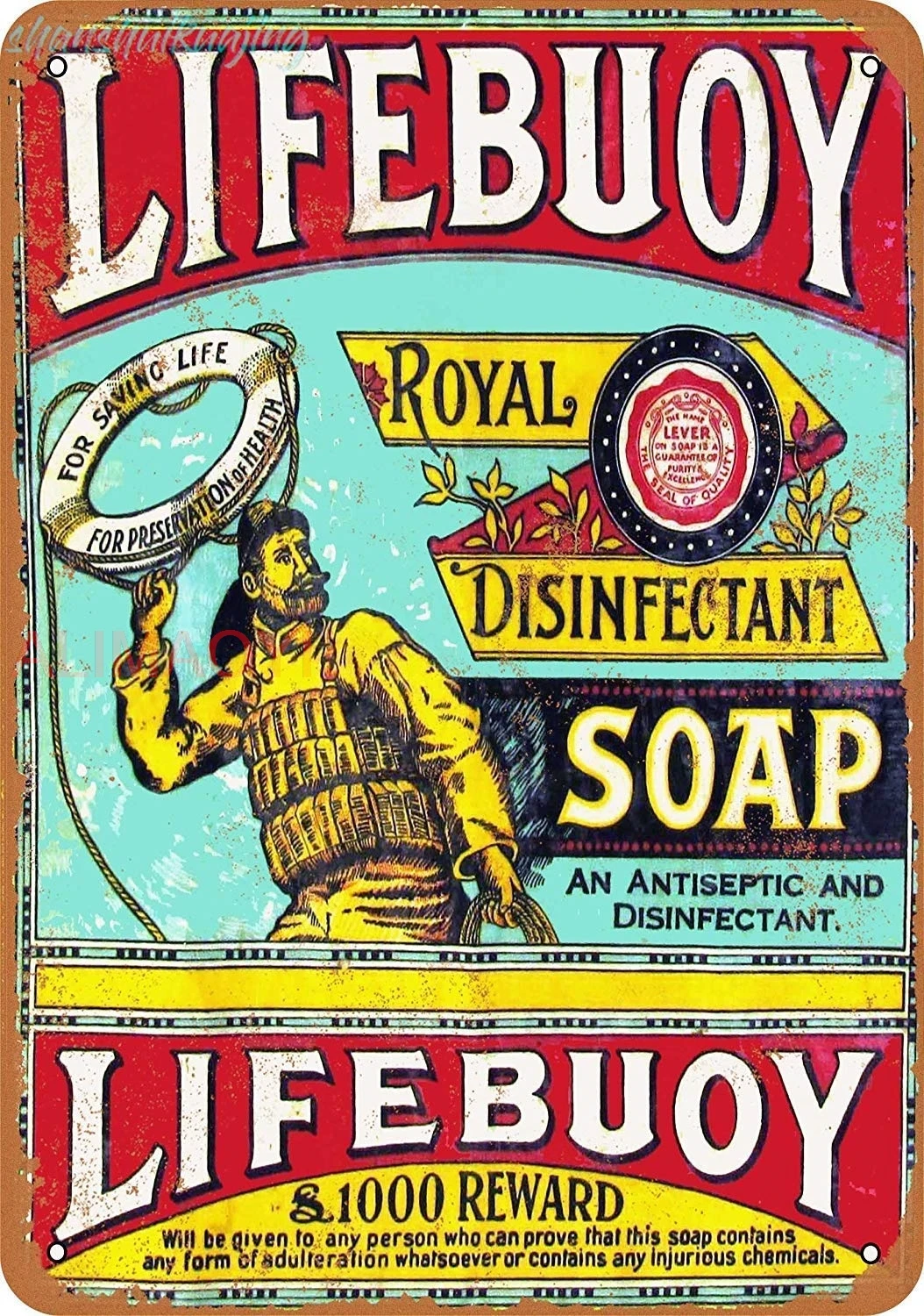 Isaric Tin Sign 1907 Lifebuoy Soap - Vintage Metal Sign 8 x 12 Inches sign
